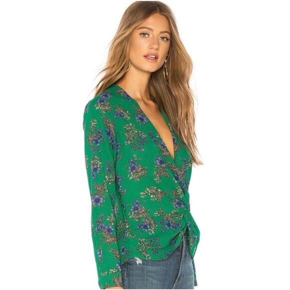 Heartloom Tops - Heartloom Revolve Floral Surplice Wrap Long Sleeve Blouse Green Size M